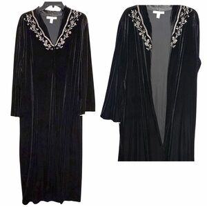 Carole Hochman Robe Black Gold Embroidered Bodice Zipper Pockets Plus Size 1X